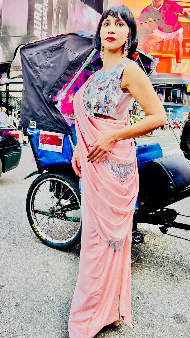 Peach Draped Skirt Set