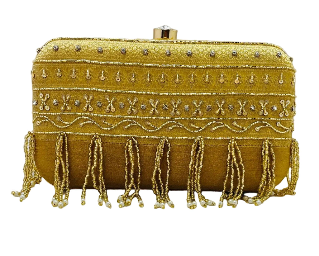 Gold Banarasi Fringe Clutch
