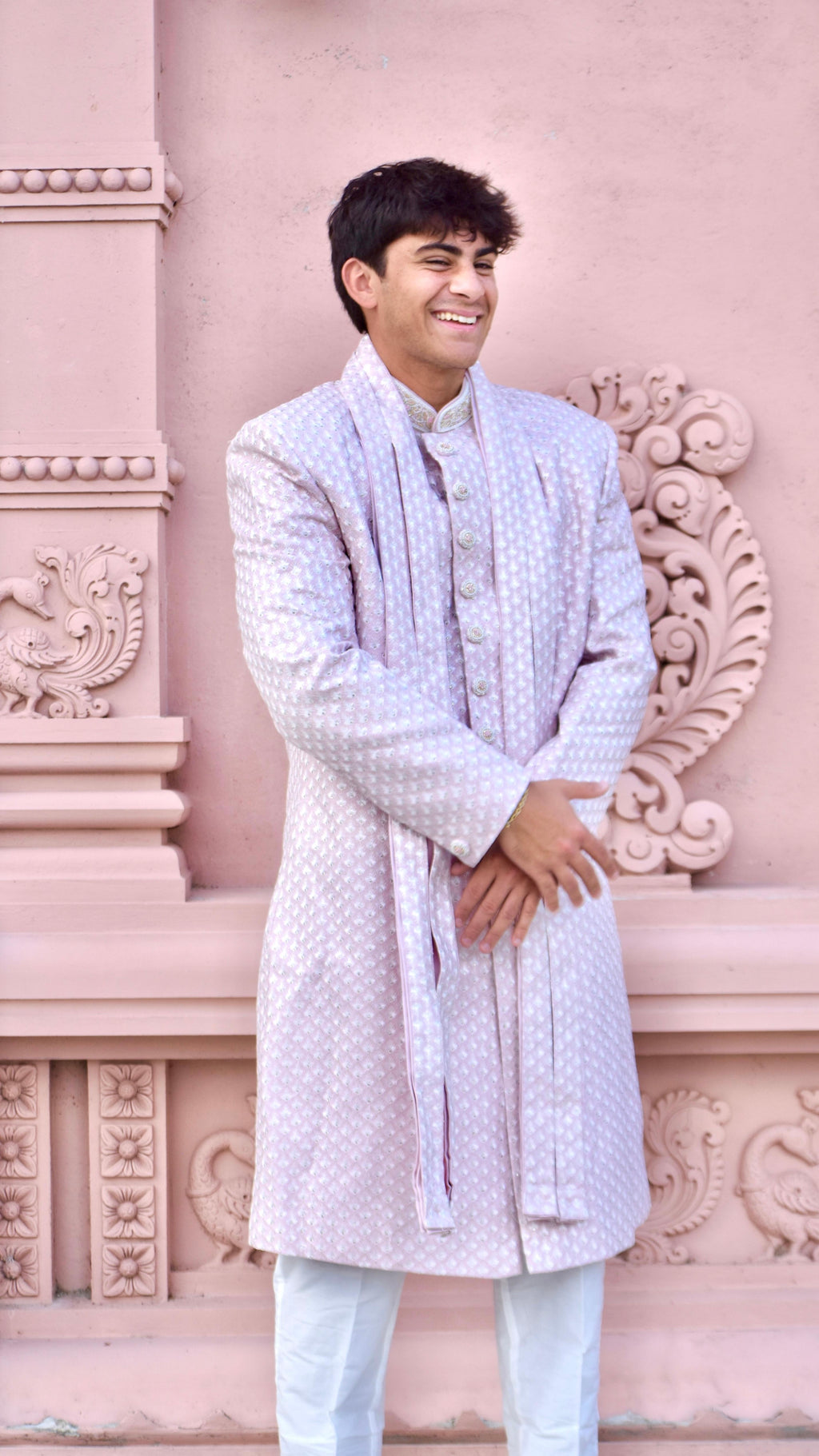 Light Pink Color Sherwani Set