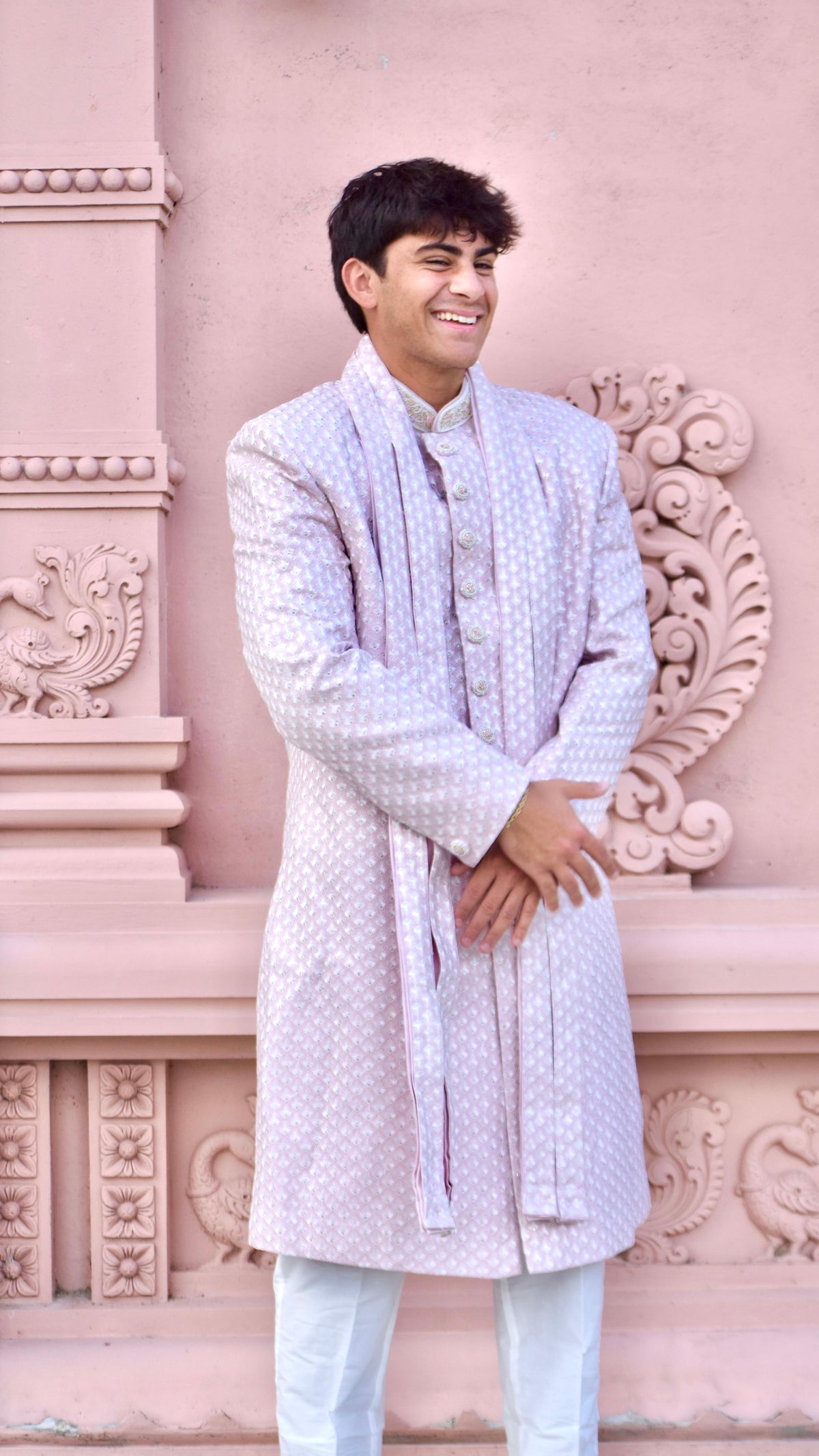 Light Pink Color Sherwani Set
