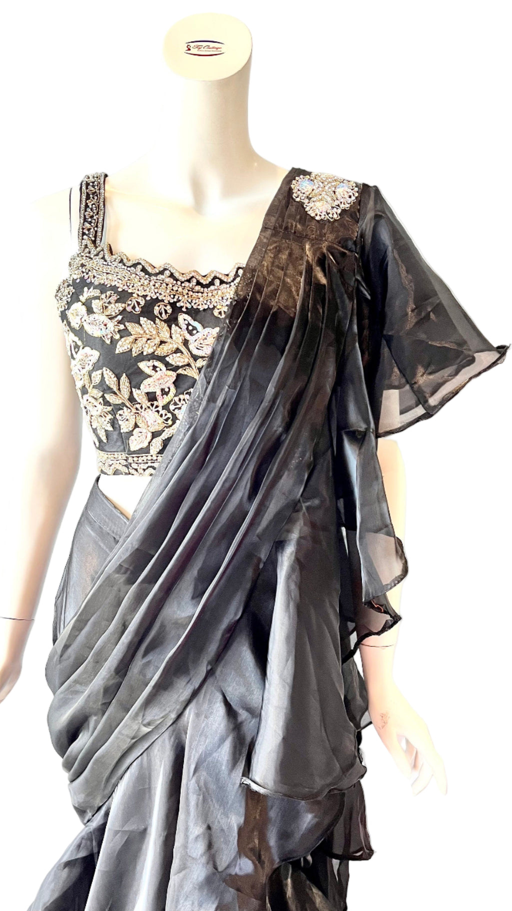 Black ruffle ready made saree