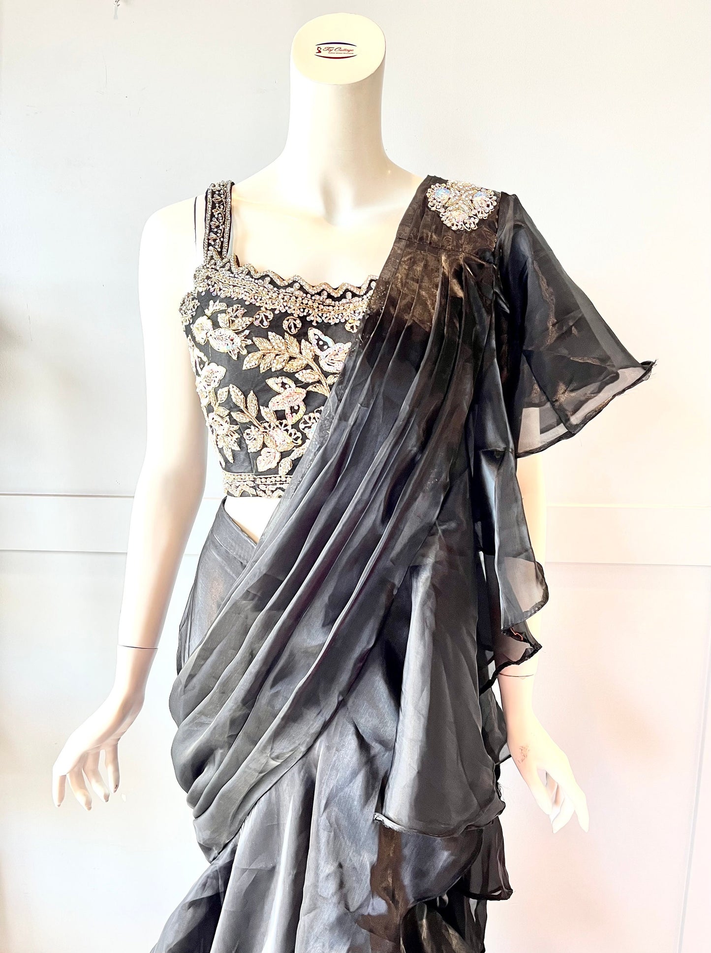 Black ruffle ready made saree