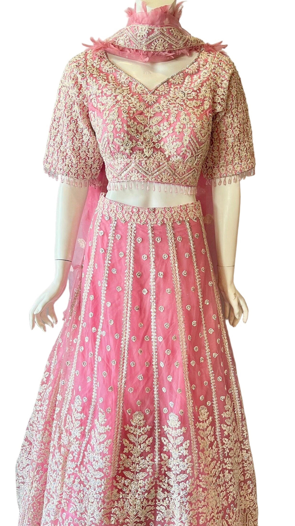 Pink Feathered Lehnga