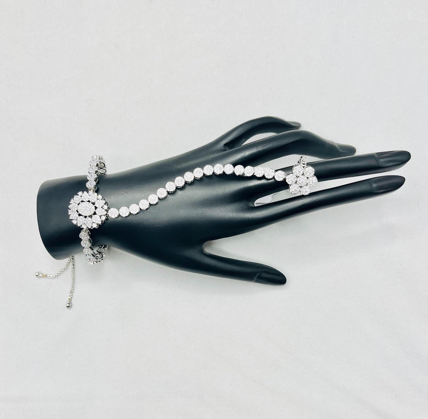 Hand bracelet silver bridal finger ring