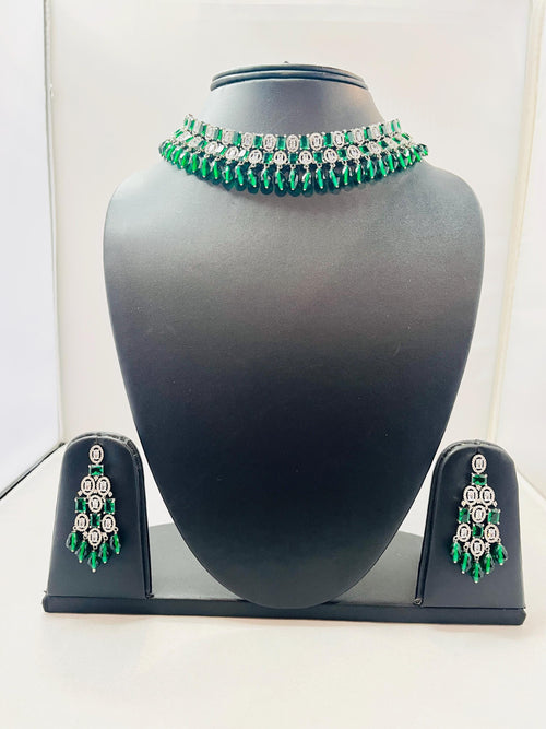 American Diamond Emerald Green Jewelry Set