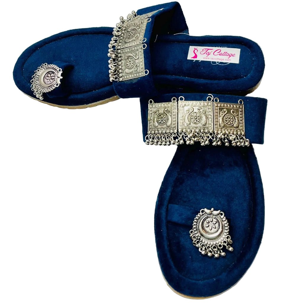 Dark Blue Velvet Sandals