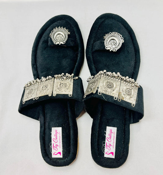 Black Velvet Color Sandals