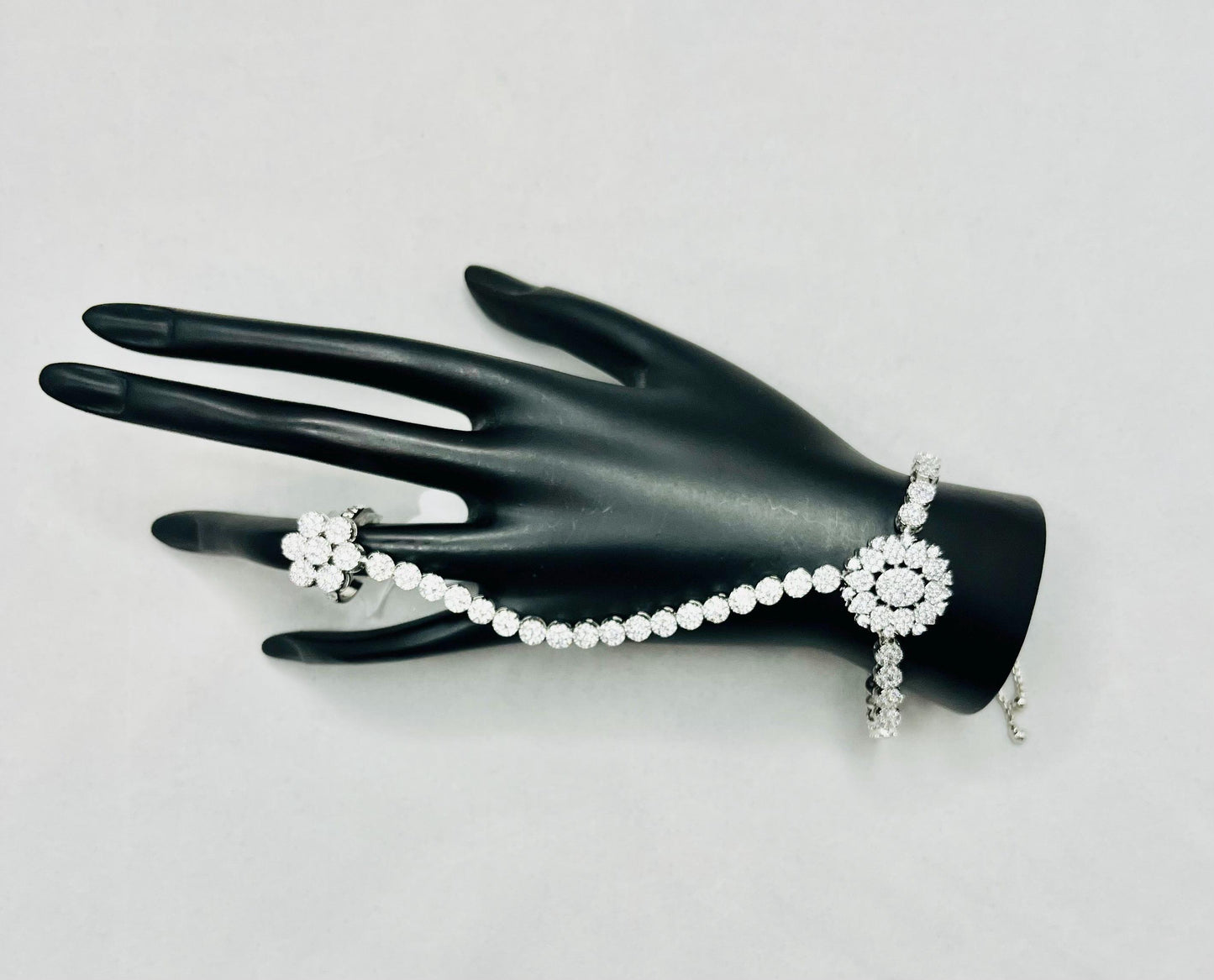 Hand bracelet silver bridal finger ring