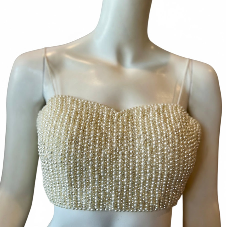 Cream Pearl Strap Blouse