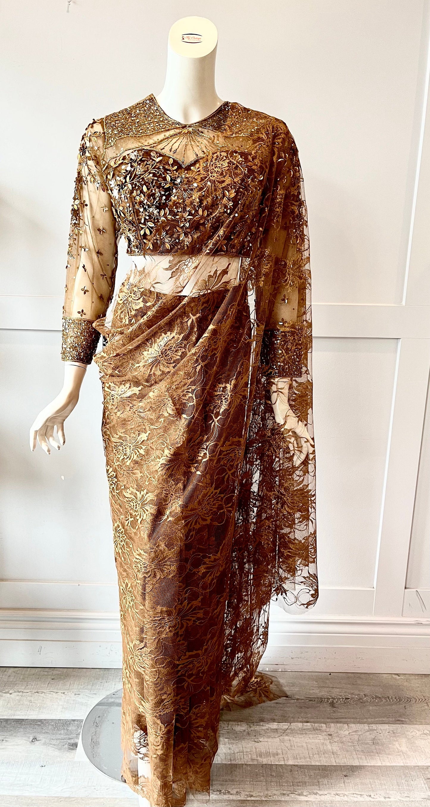 Brown color  Net ready-made saree