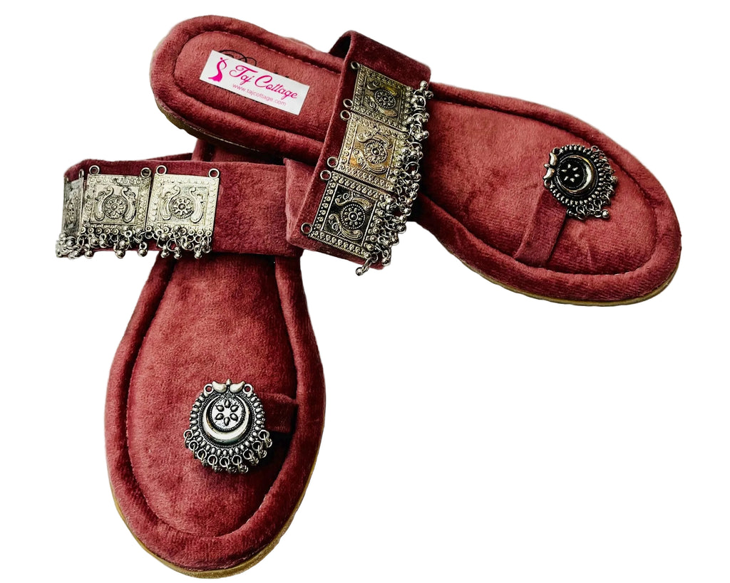 Maroon Velvet Color Sandals