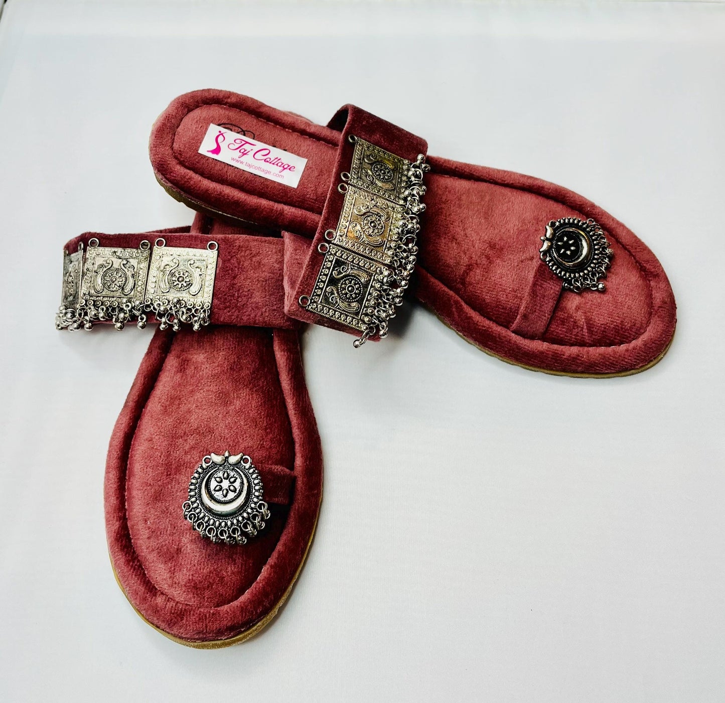 Maroon Velvet Color Sandals