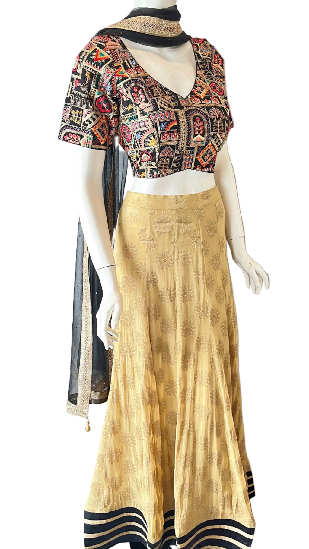 Gold & Black Embroidered Lehnga