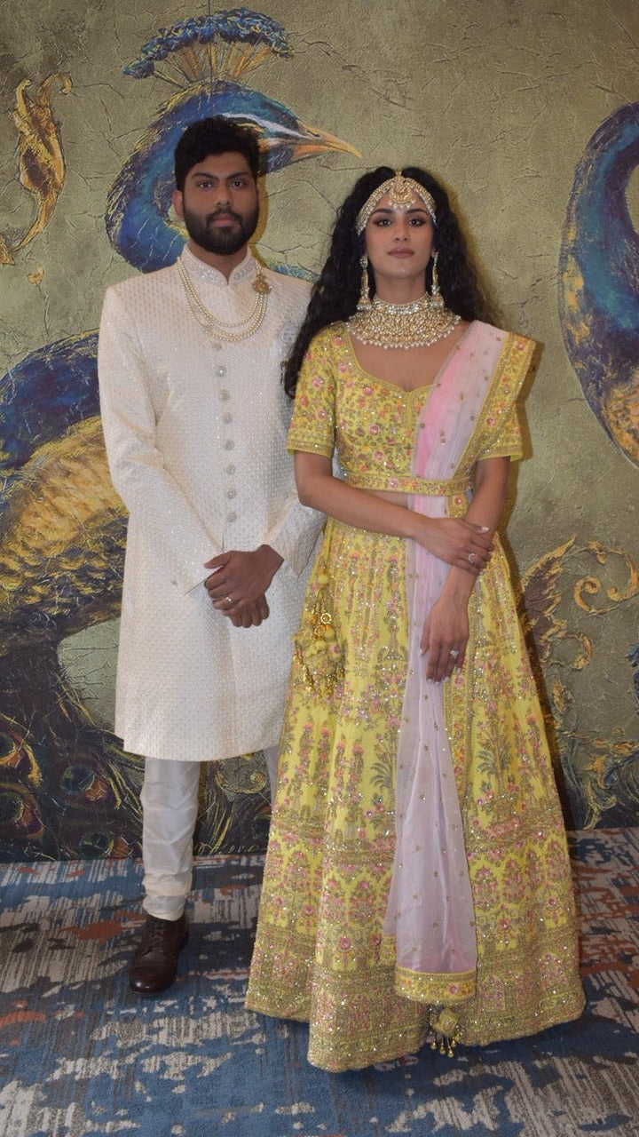 Cream Embroidered Sherwani