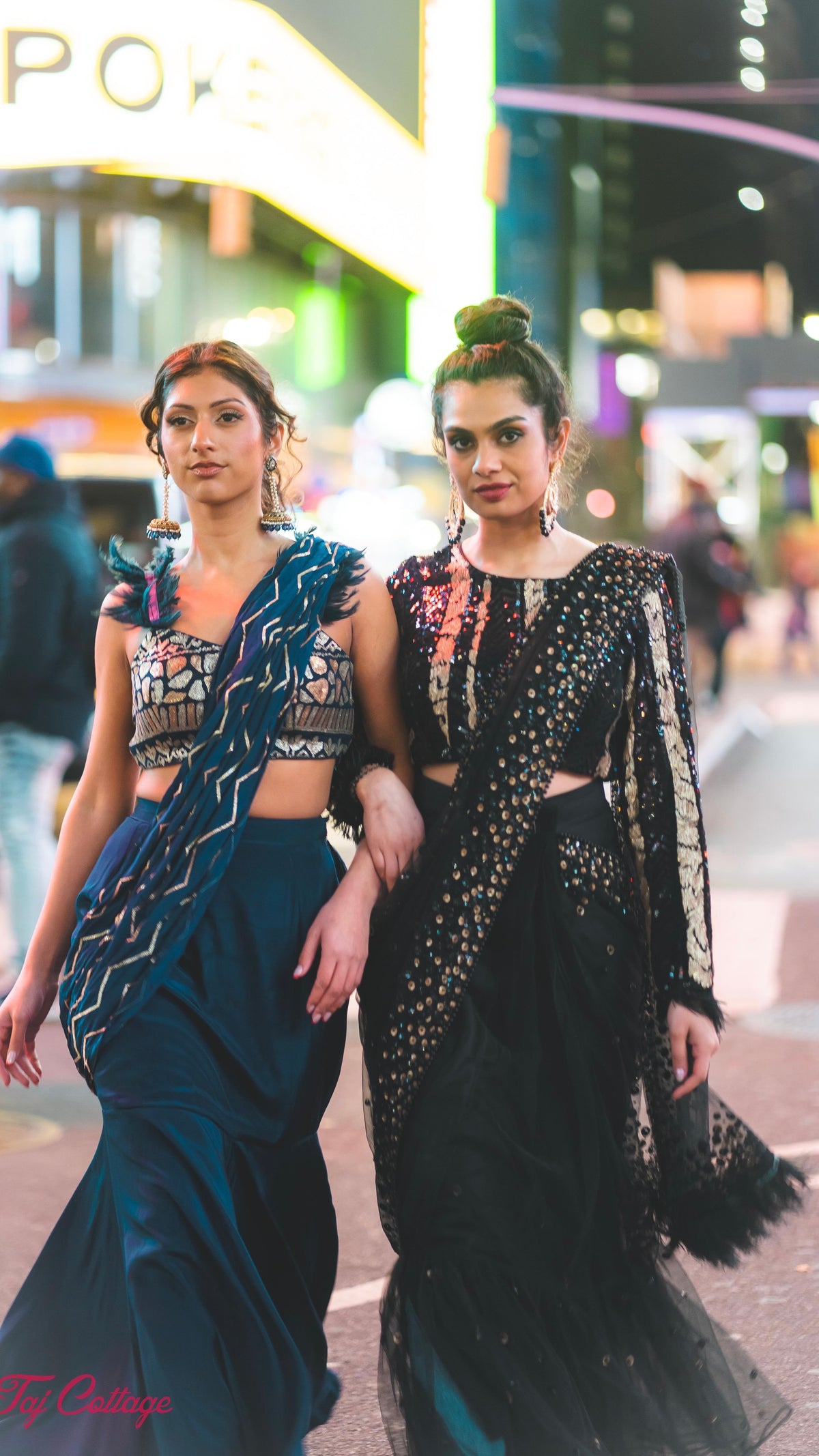 Black & Gold Sequins Readymade Saree