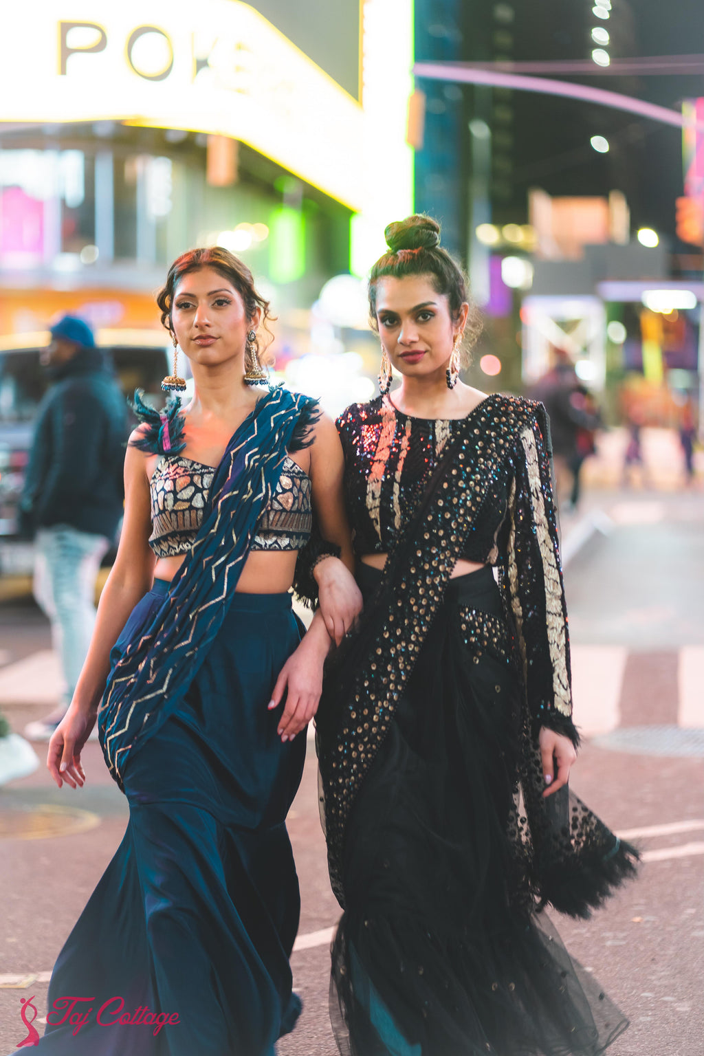 Black & Gold Sequins Readymade Saree
