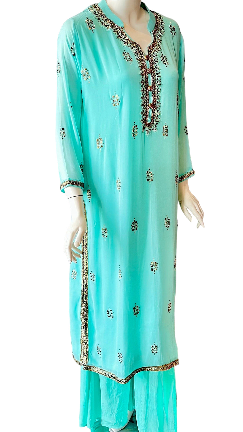 Teal Beaded Palazzo Set