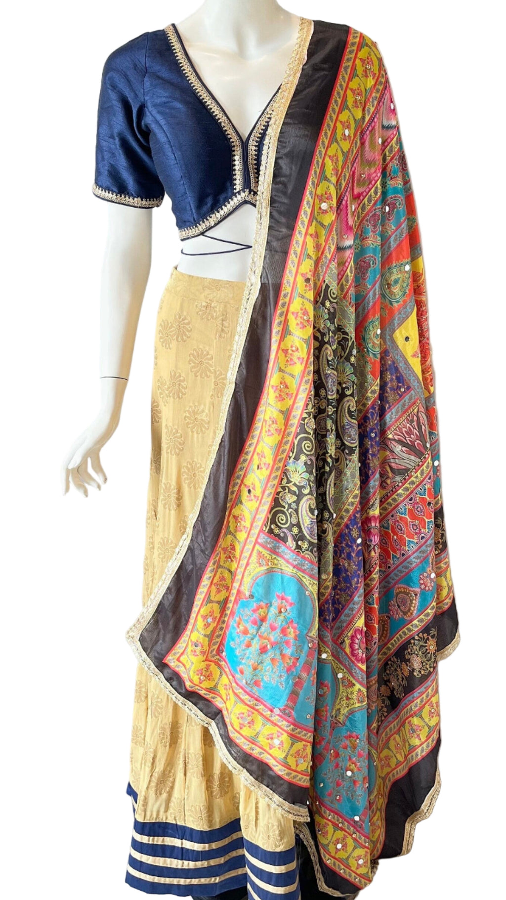 Gold & Navy Lehnga with Multi-Color Duppatta