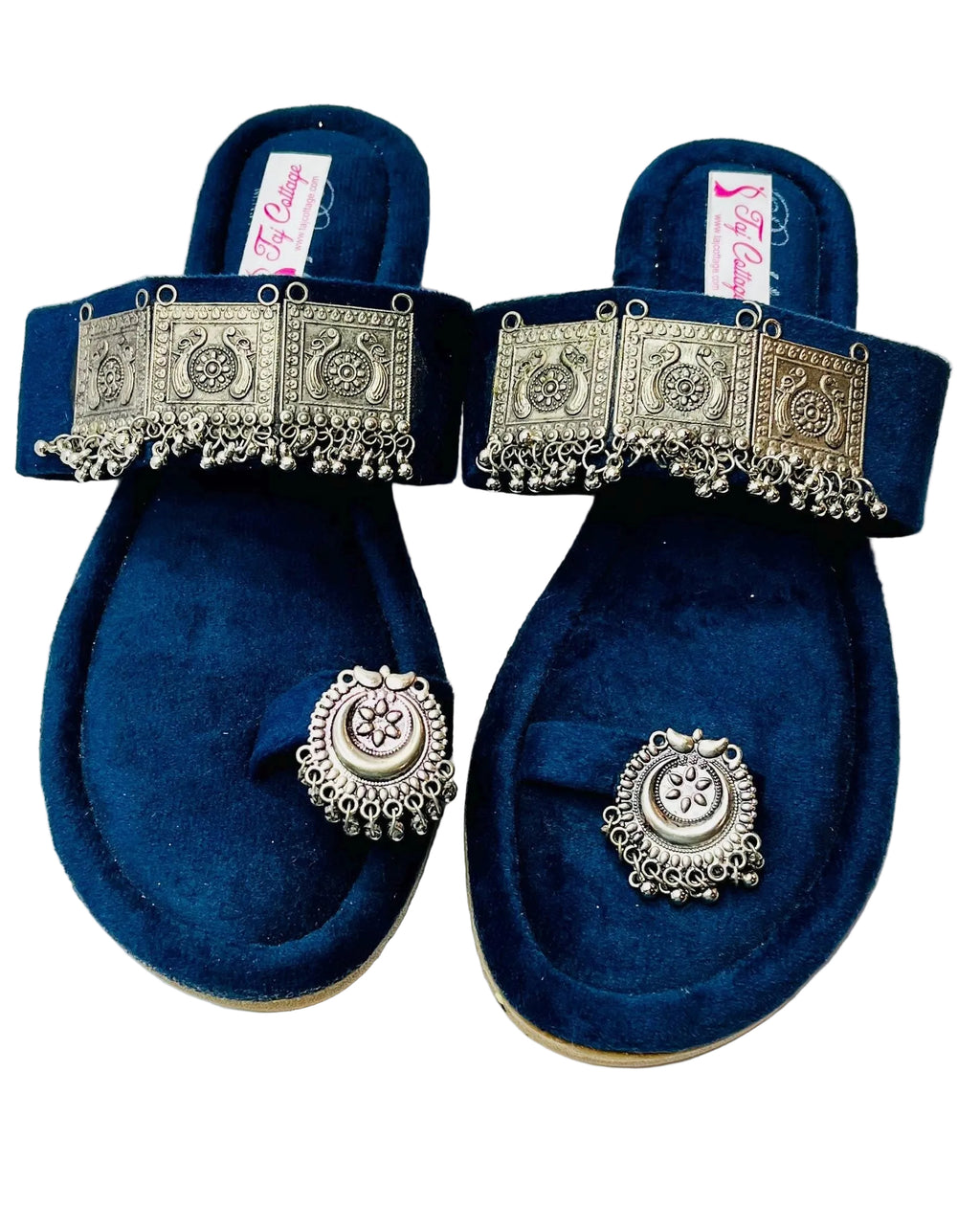 Dark Blue Velvet Sandals