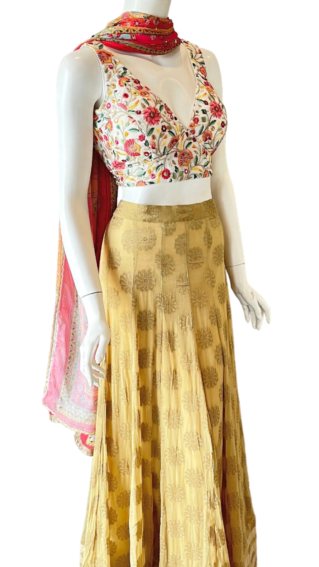 Gold & White Floral Lehnga