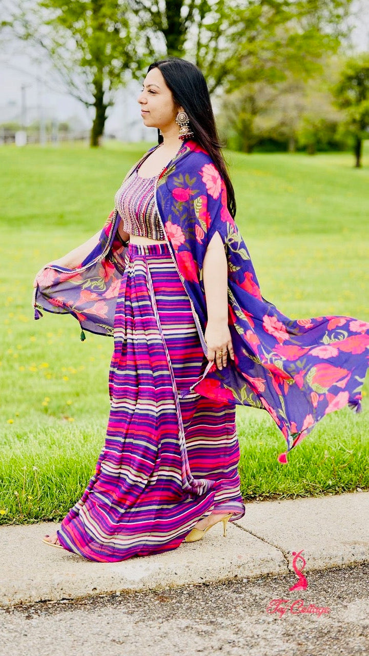 Multi-Color Dhoti Readymade Skirt and Blouse Set