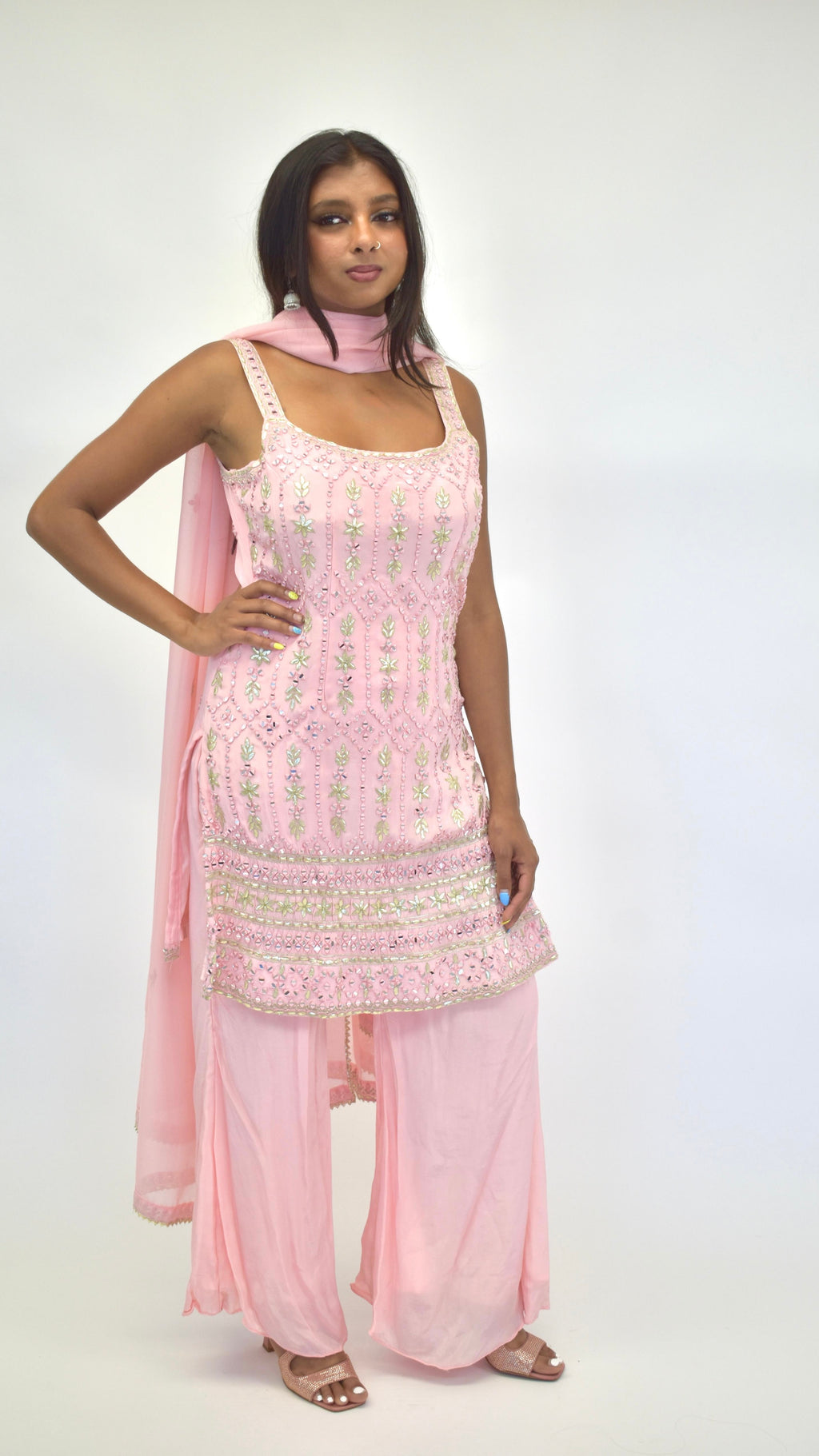 Pink Palazzo Sleevless Set