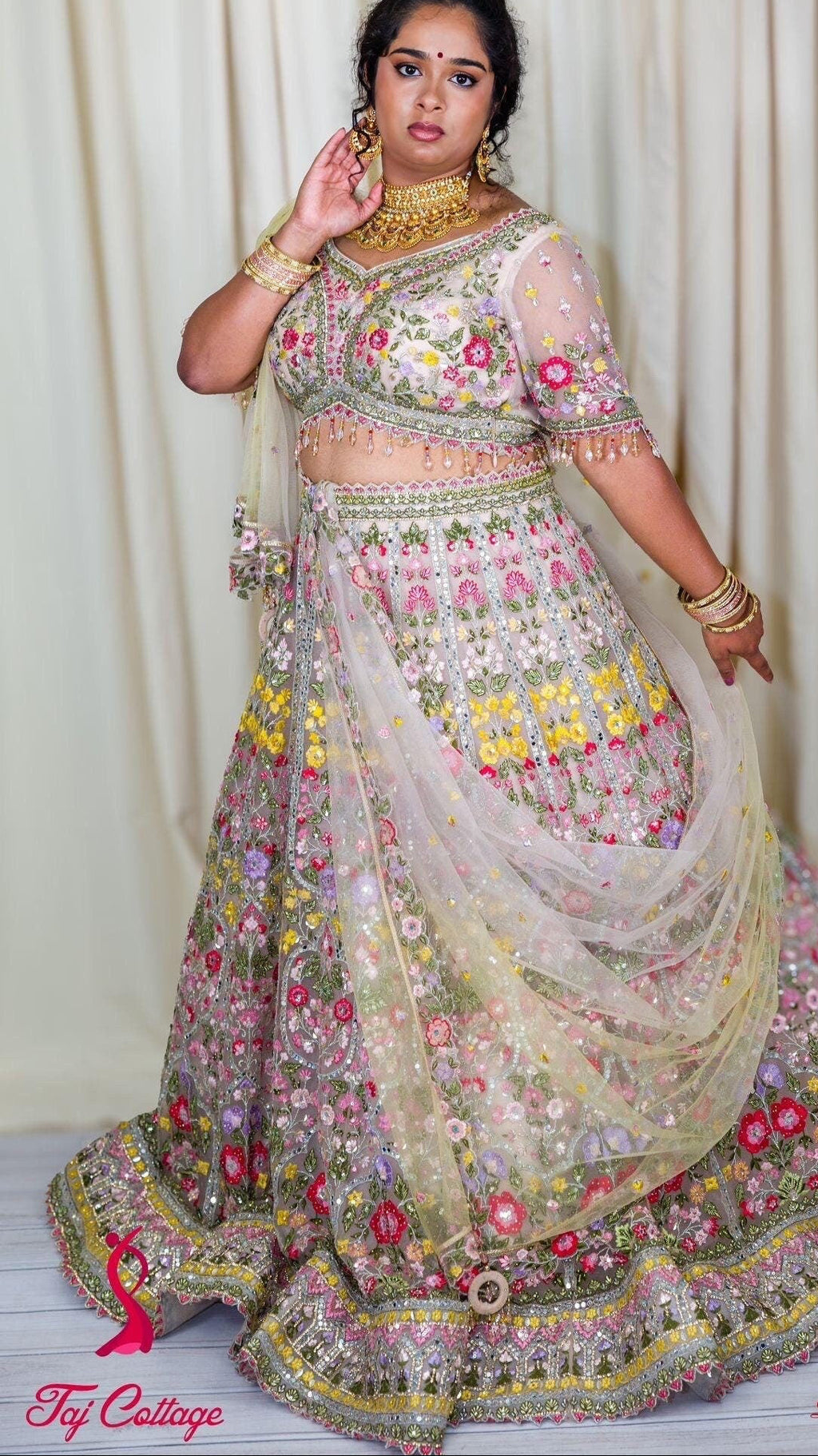 Multicolor Mirror Embriodered Lehnga Set