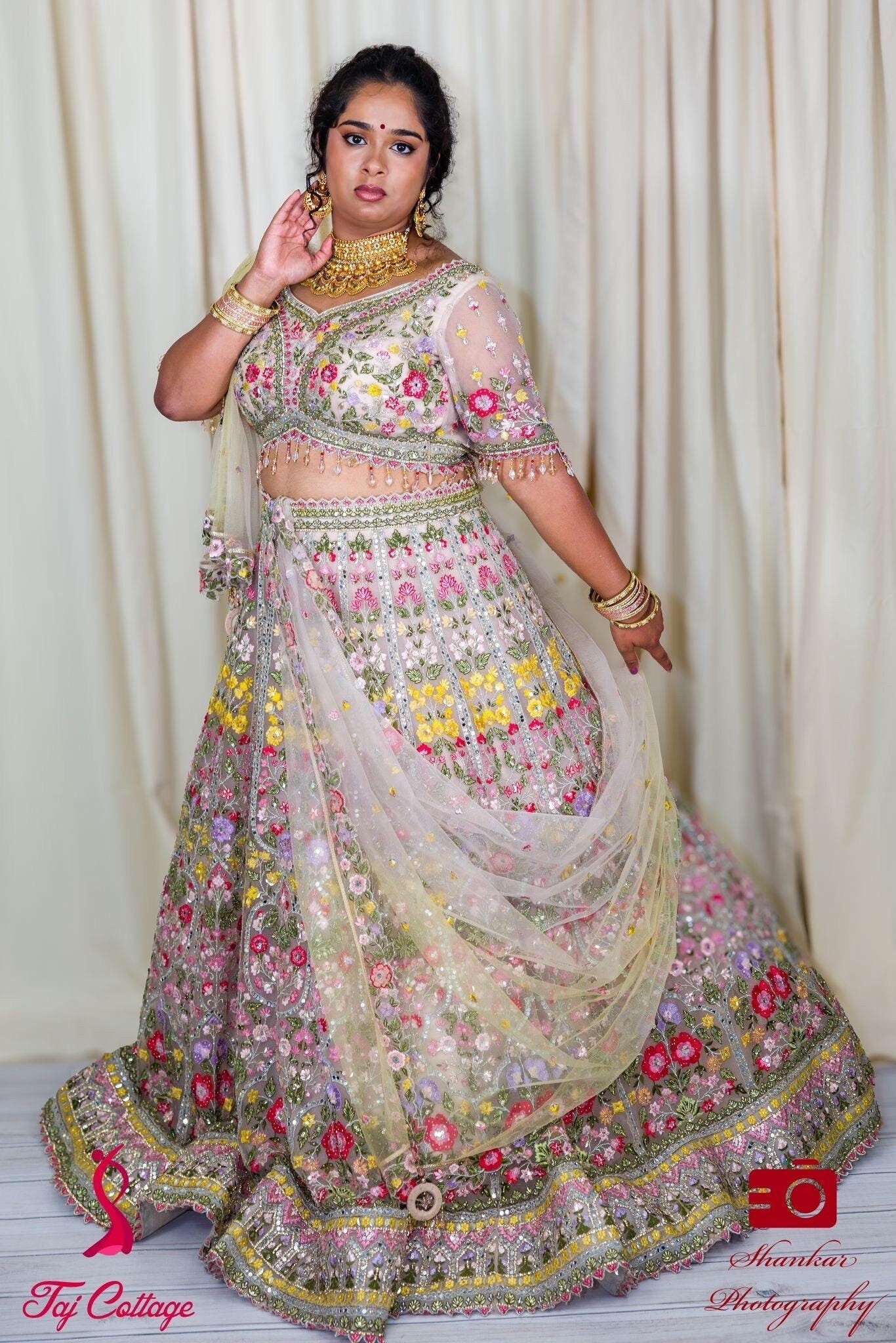 Multicolor Mirror Embriodered Lehnga Set