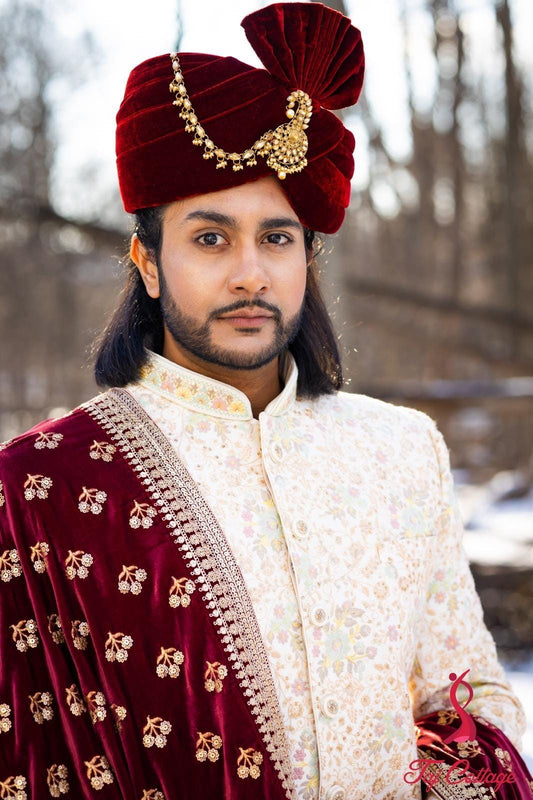 Cream Threads and Sequence Embroidered Sherwani