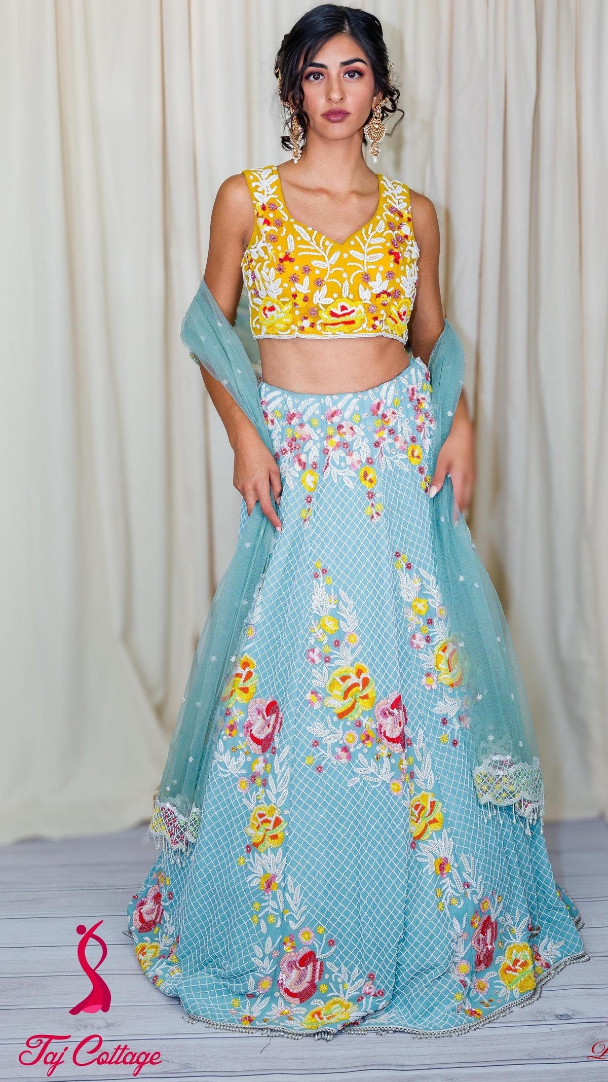 Sky Blue and White Pearl Lehnga