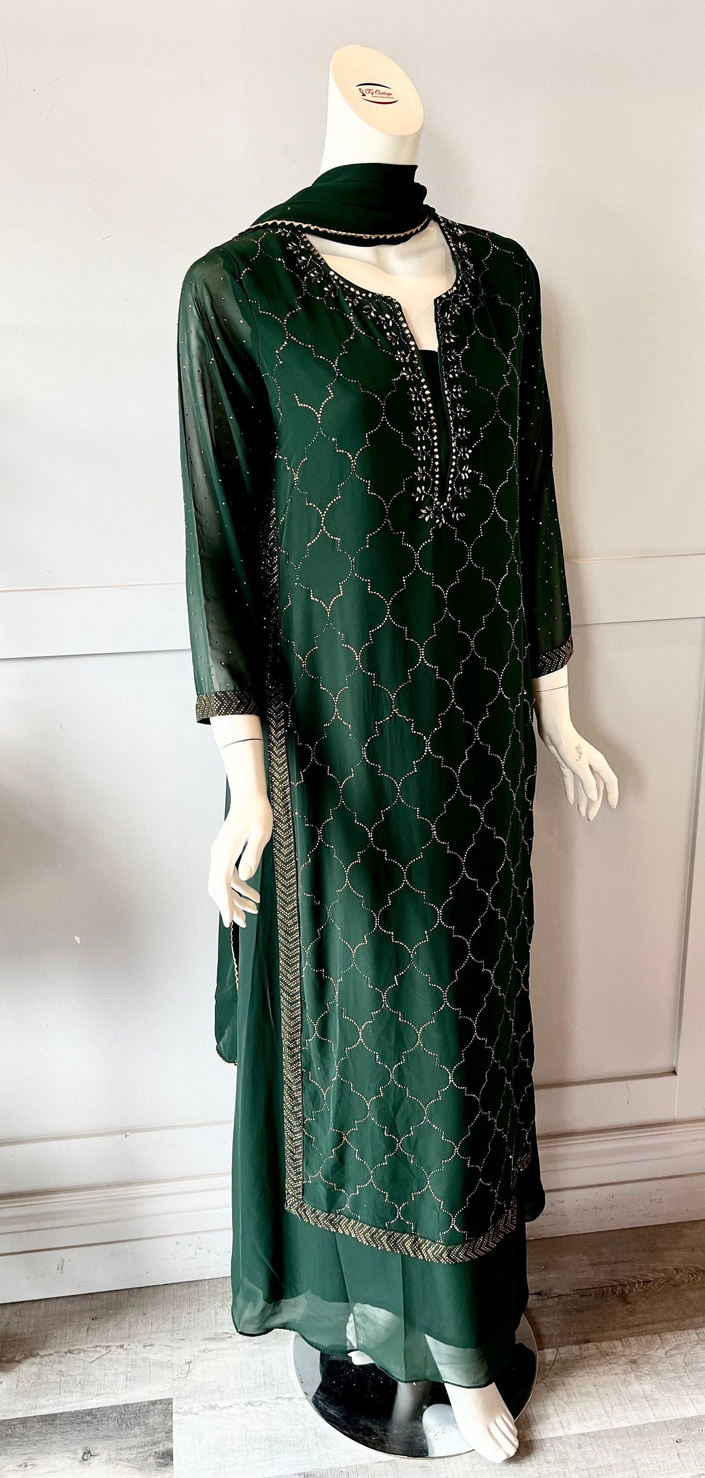 Green georgette gown
