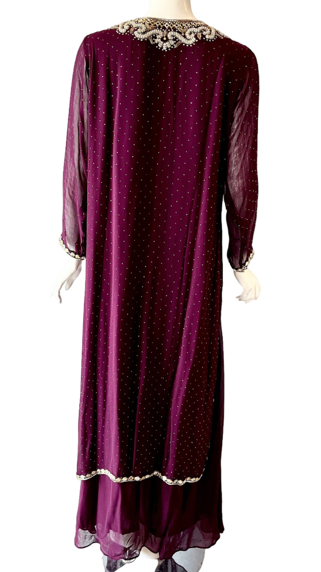 Wine Georgette Crystal Gown