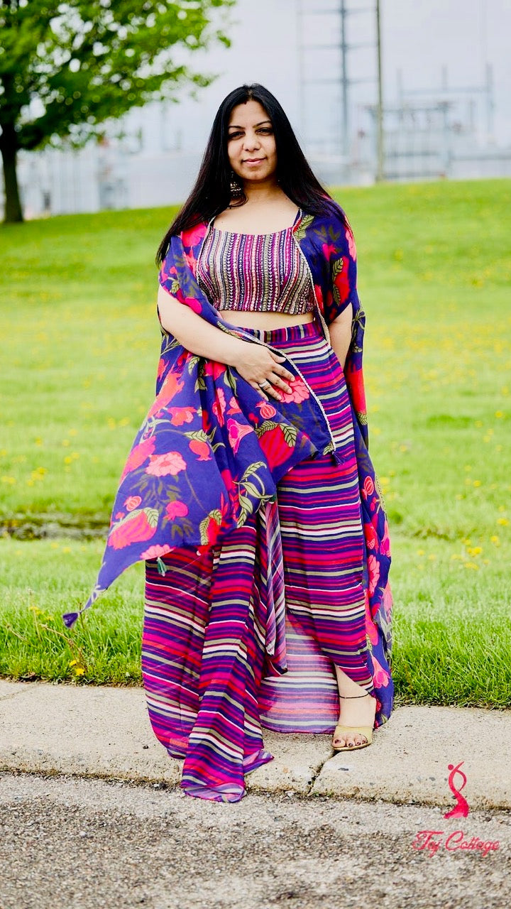 Multi-Color Dhoti Readymade Skirt and Blouse Set