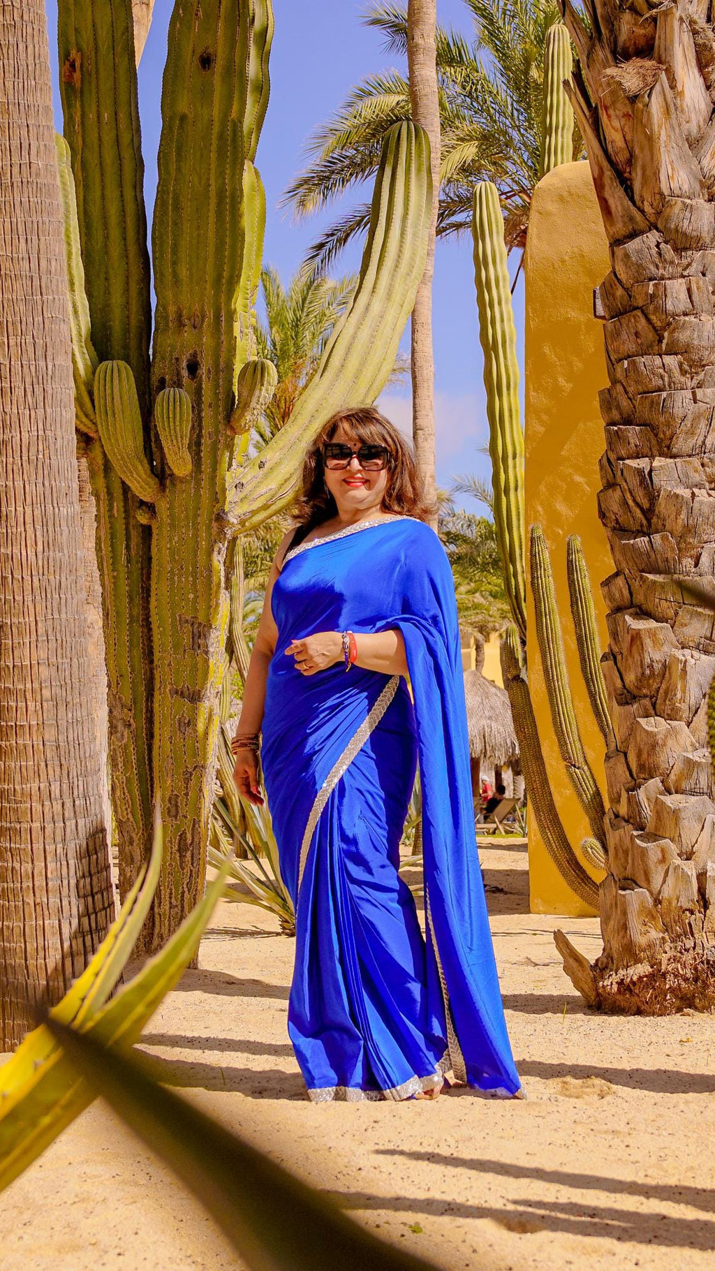 Blue Crepe Readymade Saree