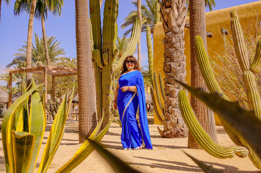 Blue Crepe Readymade Saree