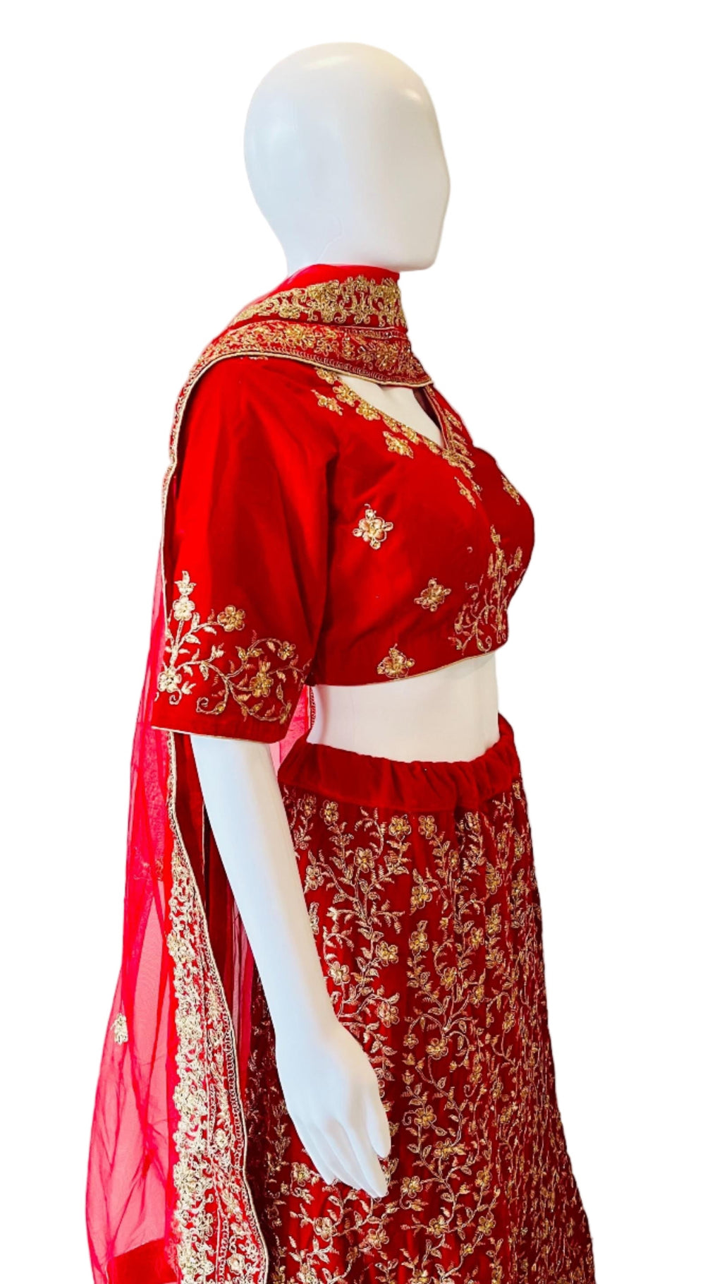 Embroidered Red Velvet Lehnga