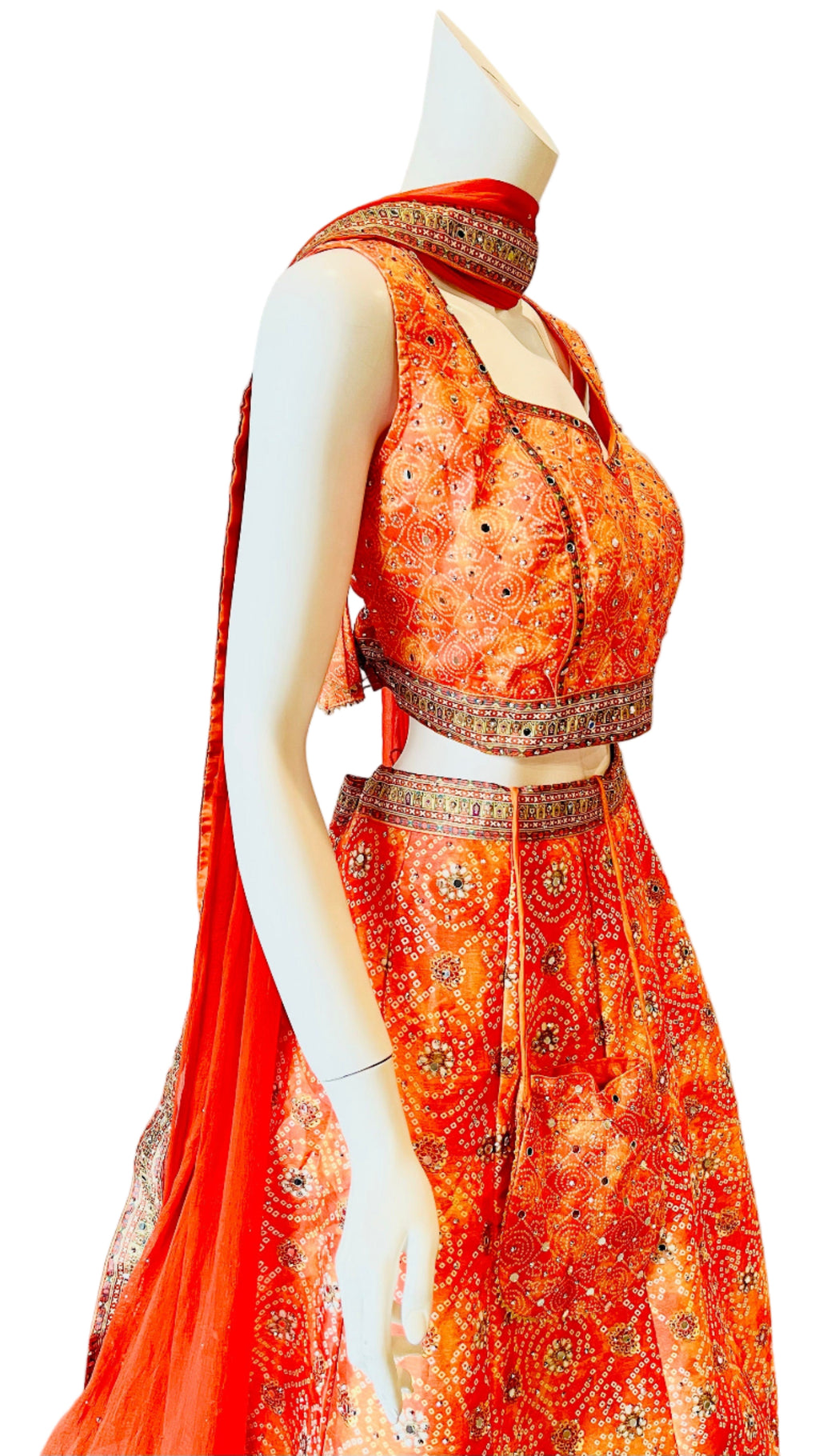 Orange Silk Layered Embroidered Lehnga