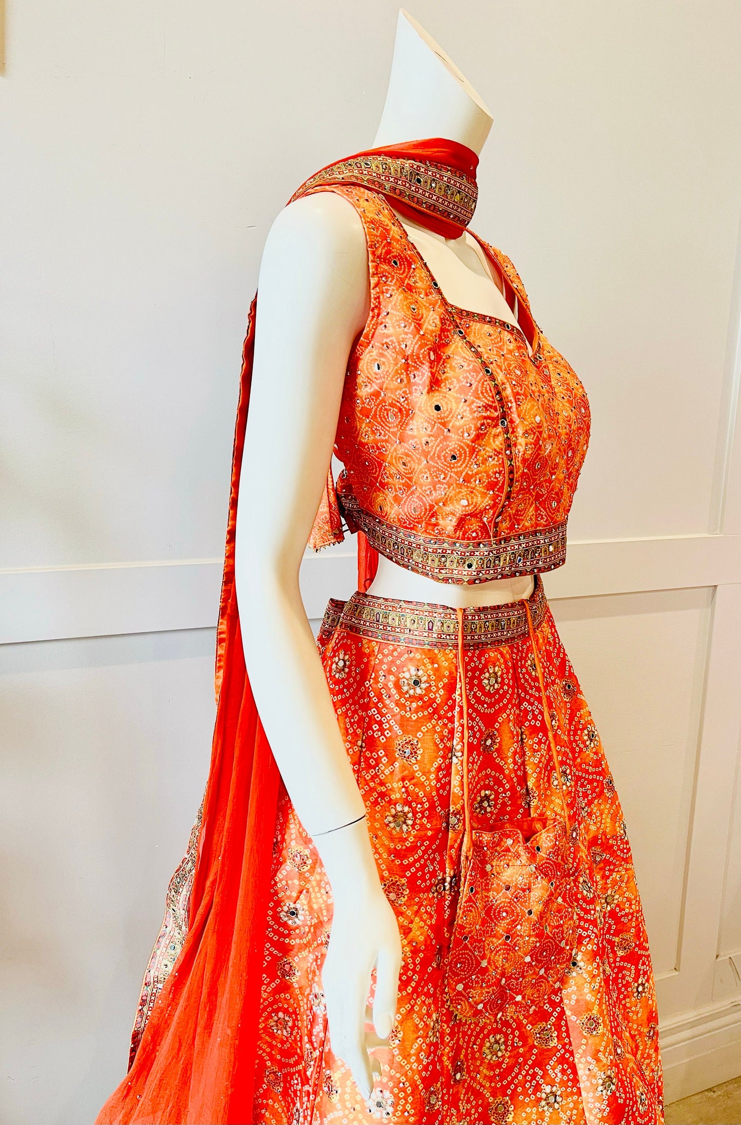 Orange Layered Embroidered Lehnga