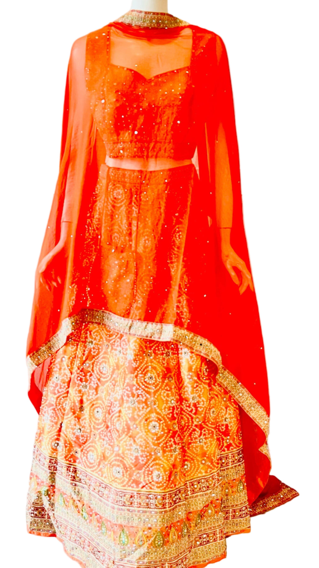 Orange Silk Layered Embroidered Lehnga