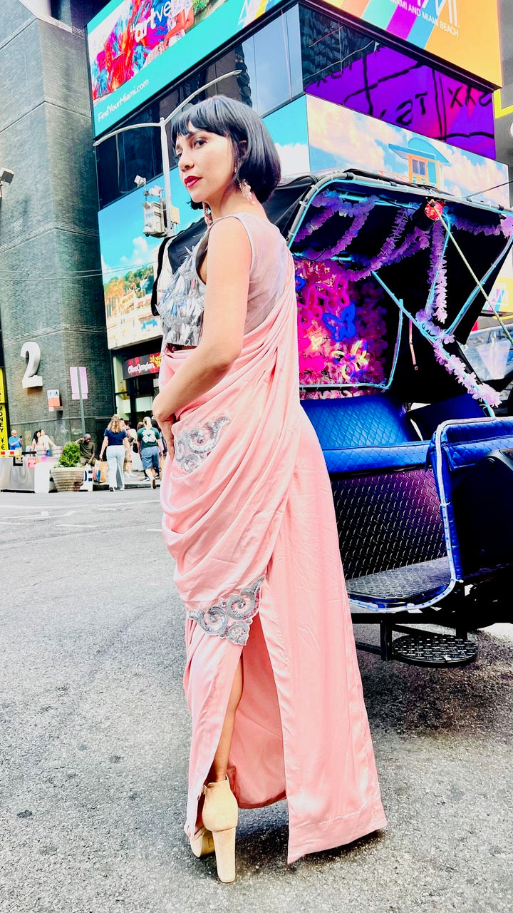 Peach Draped Skirt Set