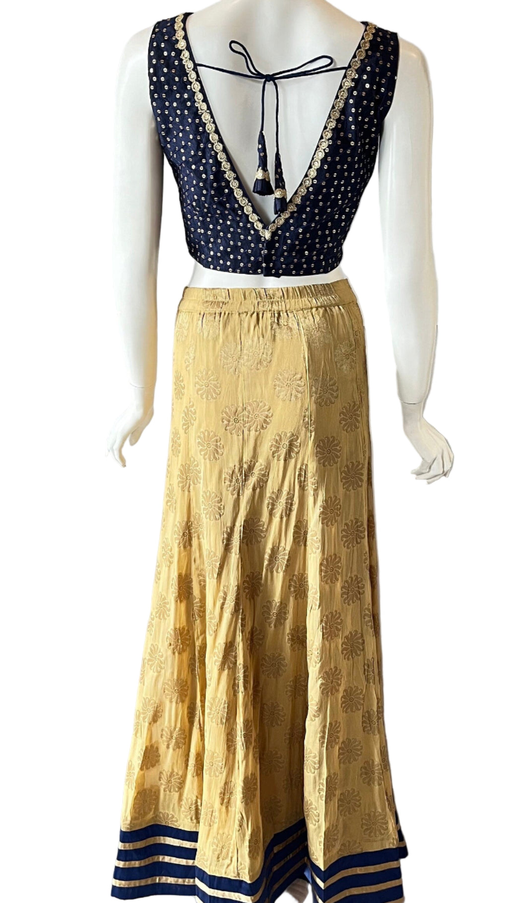 Gold & Blue Lehnga with Kundans Border