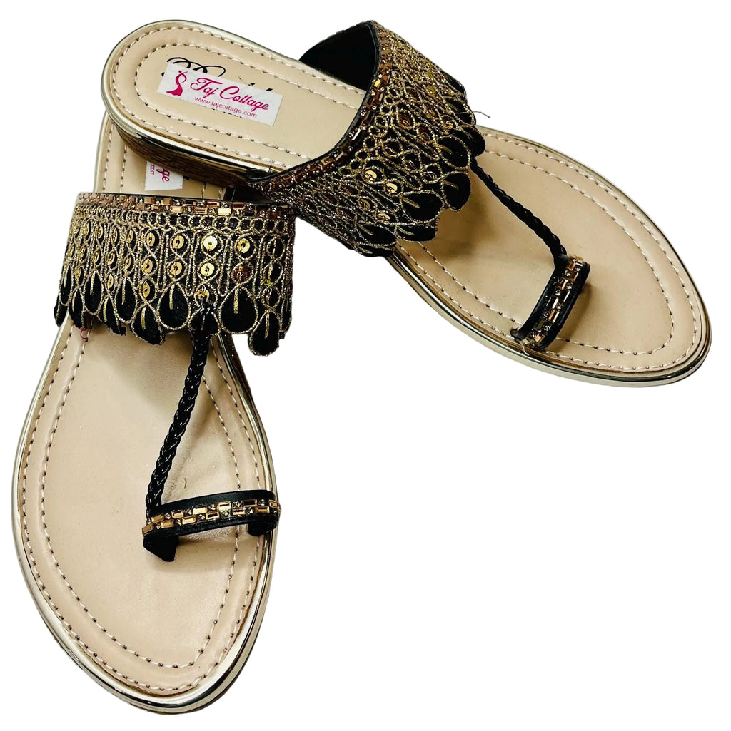 Beige & Black Color Sandals