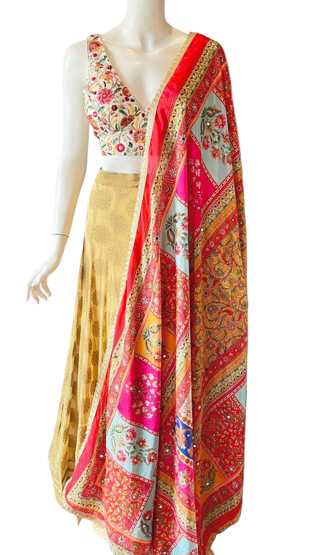 Gold & White Floral Lehnga