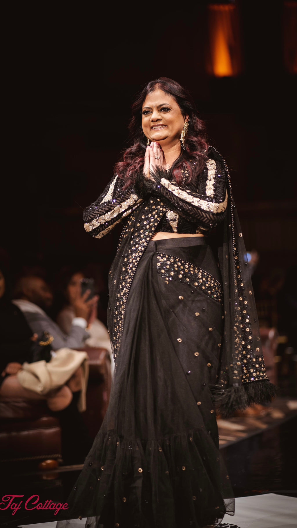 Black & Gold Sequins Readymade Saree