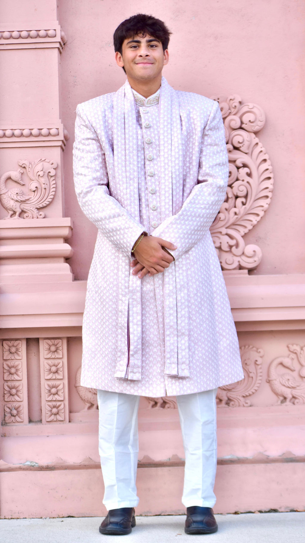 Light Pink Color Sherwani Set