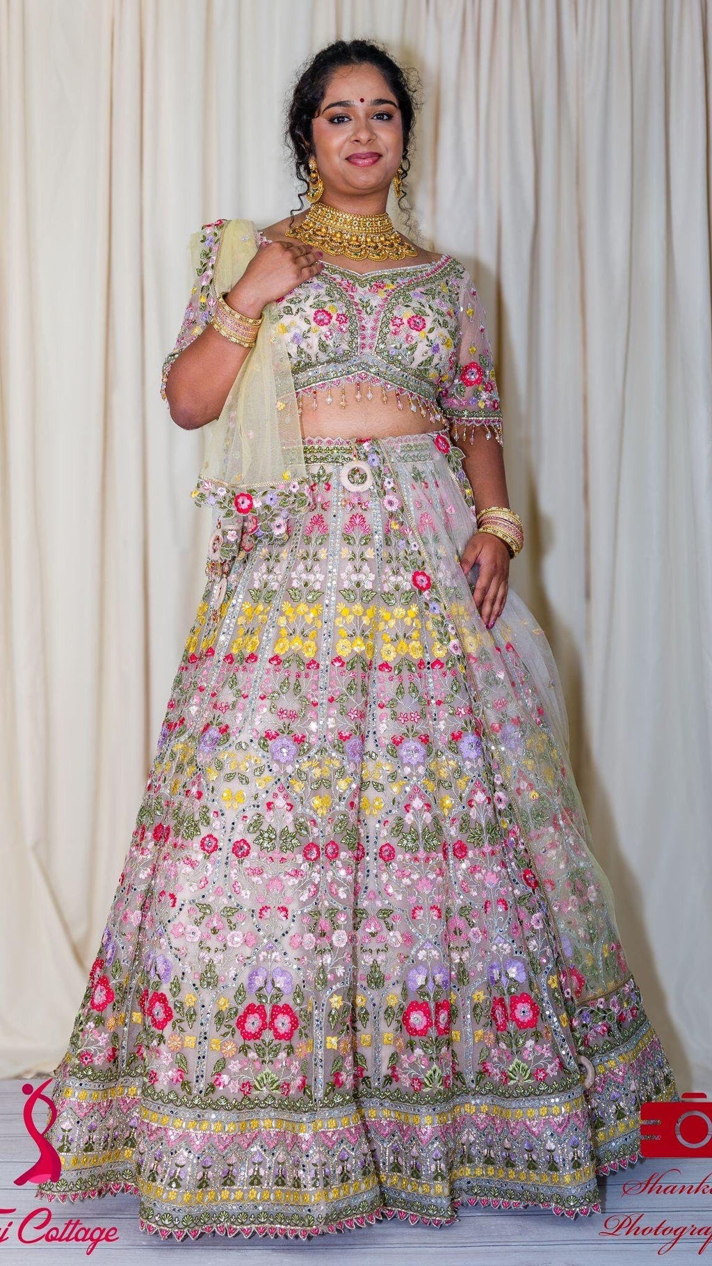Multicolor Mirror Embriodered Lehnga Set
