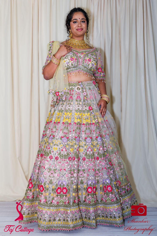 Multicolor Mirror Embriodered Lehnga Set