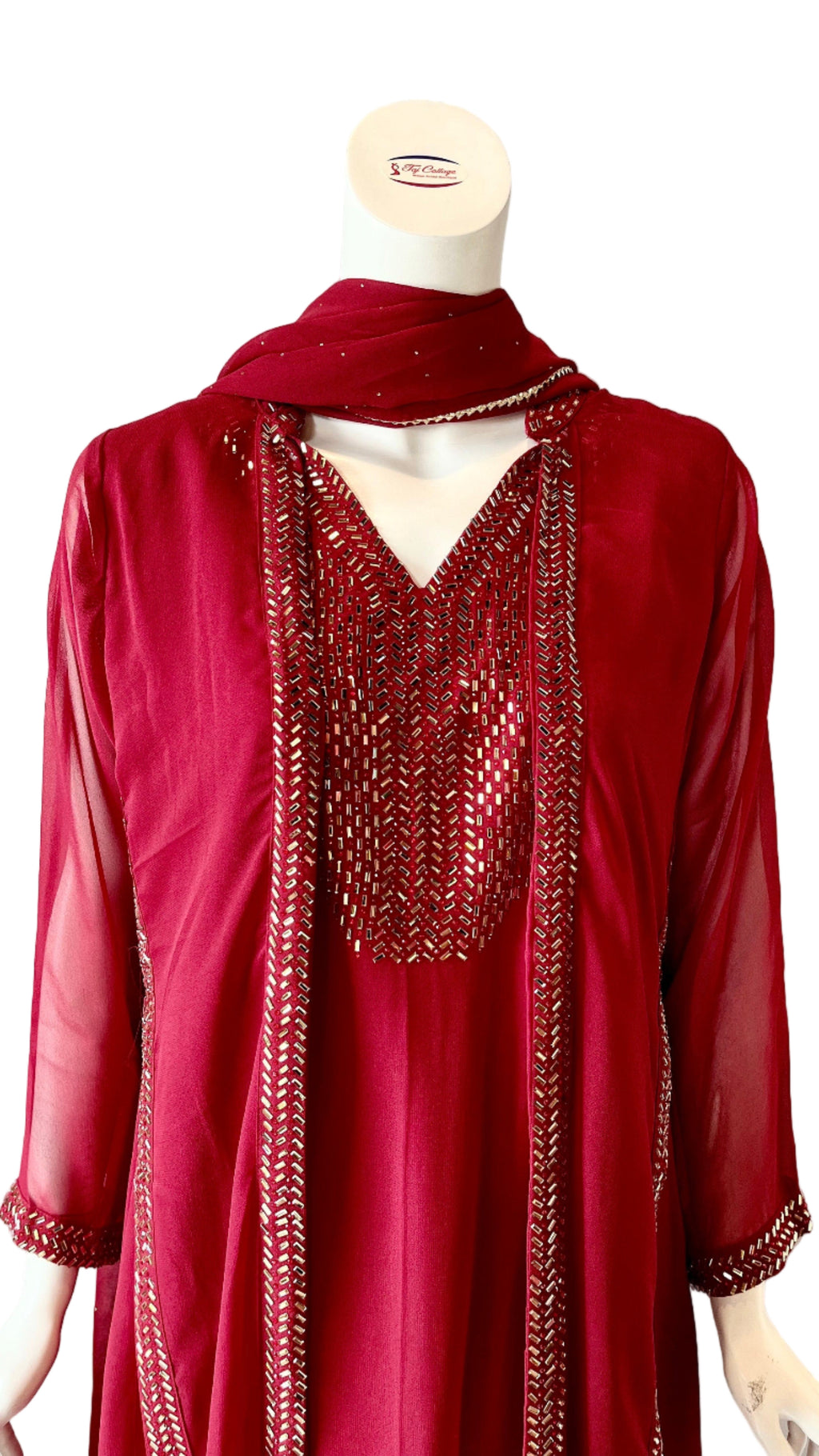 Red Georgette Crystal Gown