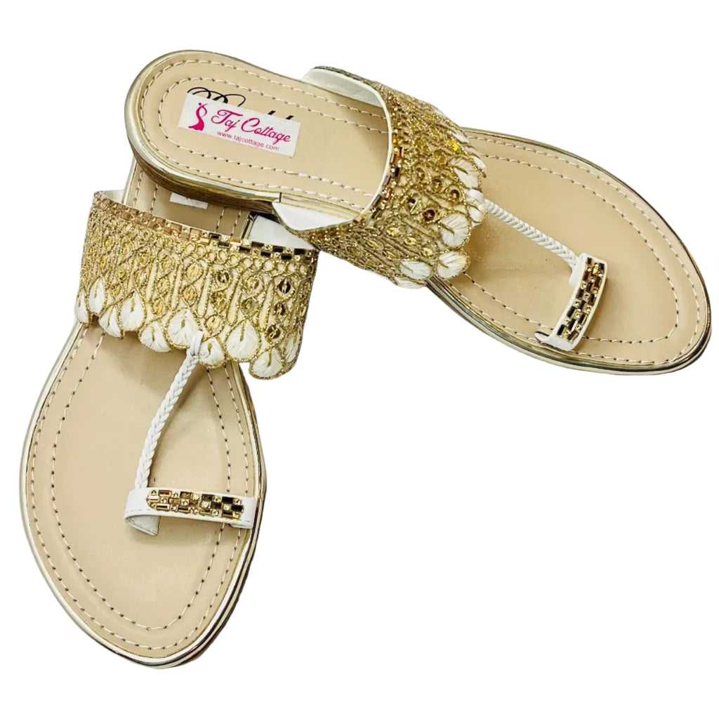 Beige & White Color Sandals