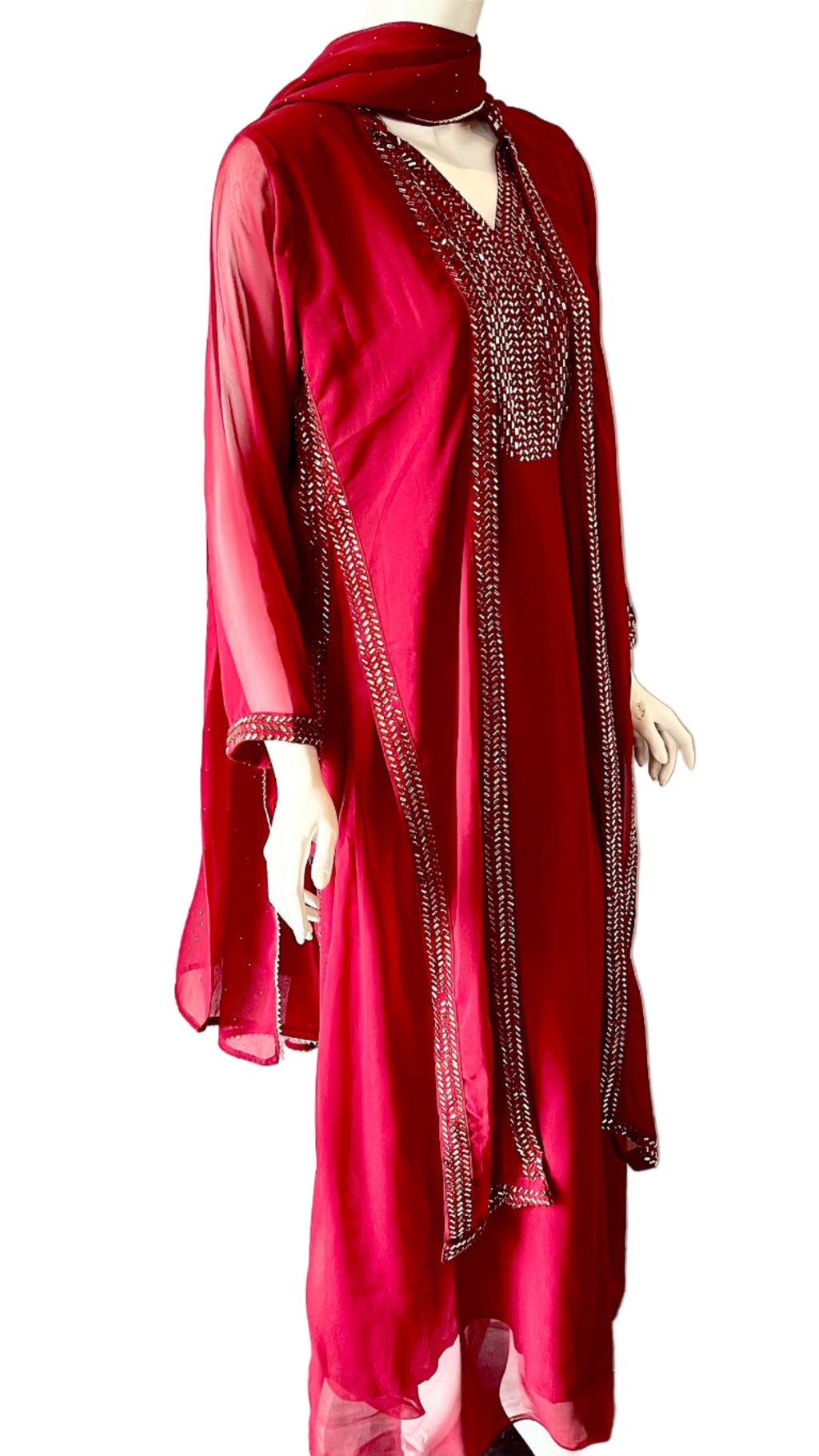 Red Georgette Crystal Gown